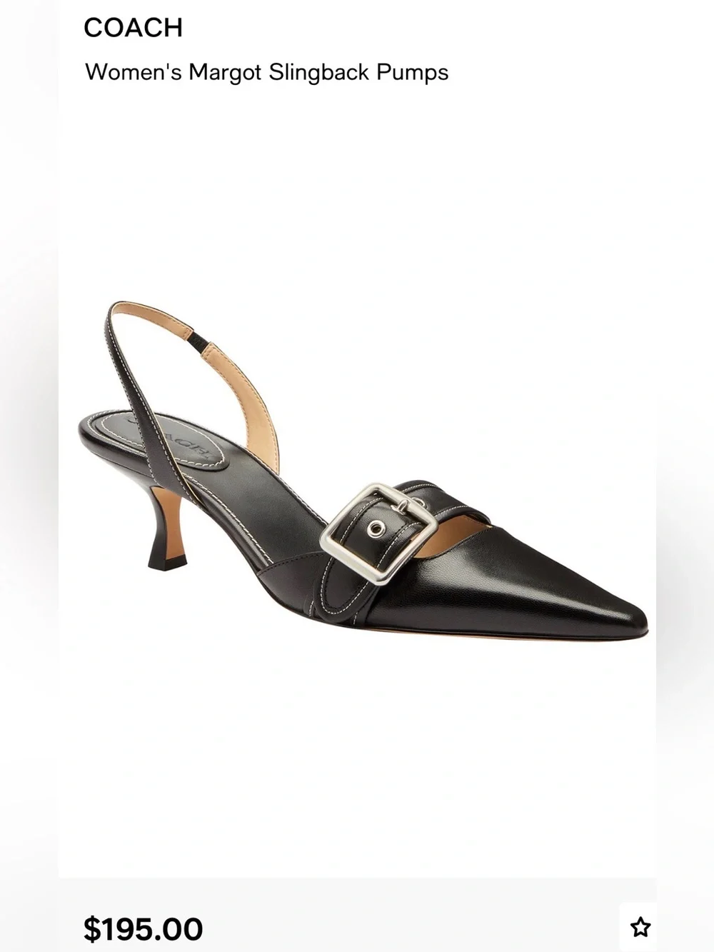 Coach Margot Black Leather Slingback Pump with Silver Buckle Size 10